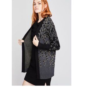NWOT BCBGeneration Sweater Cardigan Leopard Jacquard Metallic Stretch Ribbed Med
